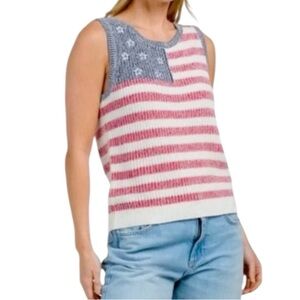 Lucky Brand Sweater Womens M Sleeveless American Flag Knit Striped Cotton Blend